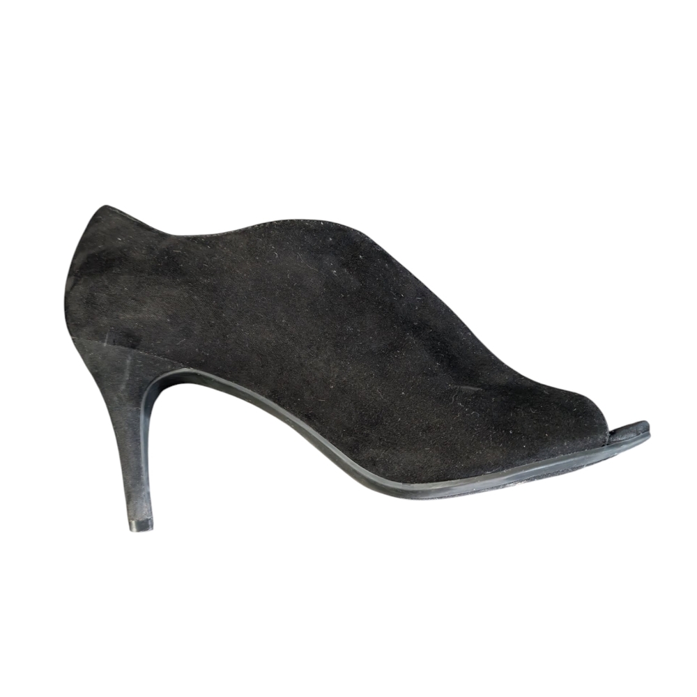 CL By Laundry Mach2 Black Faux Suede Vamp Stiletto Heels Peep Toe Size 11M - Picture 3 of 11